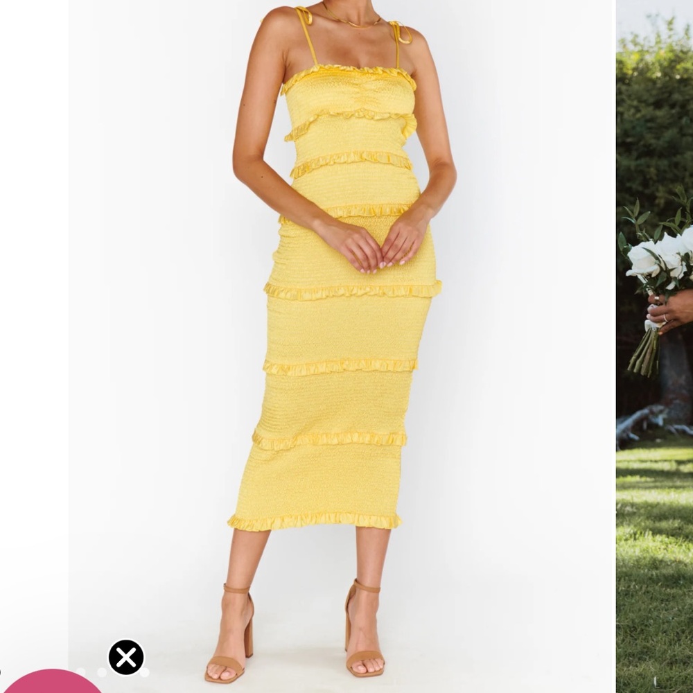 Show Me Your Mumu Yellow Ruffle Midi Dress